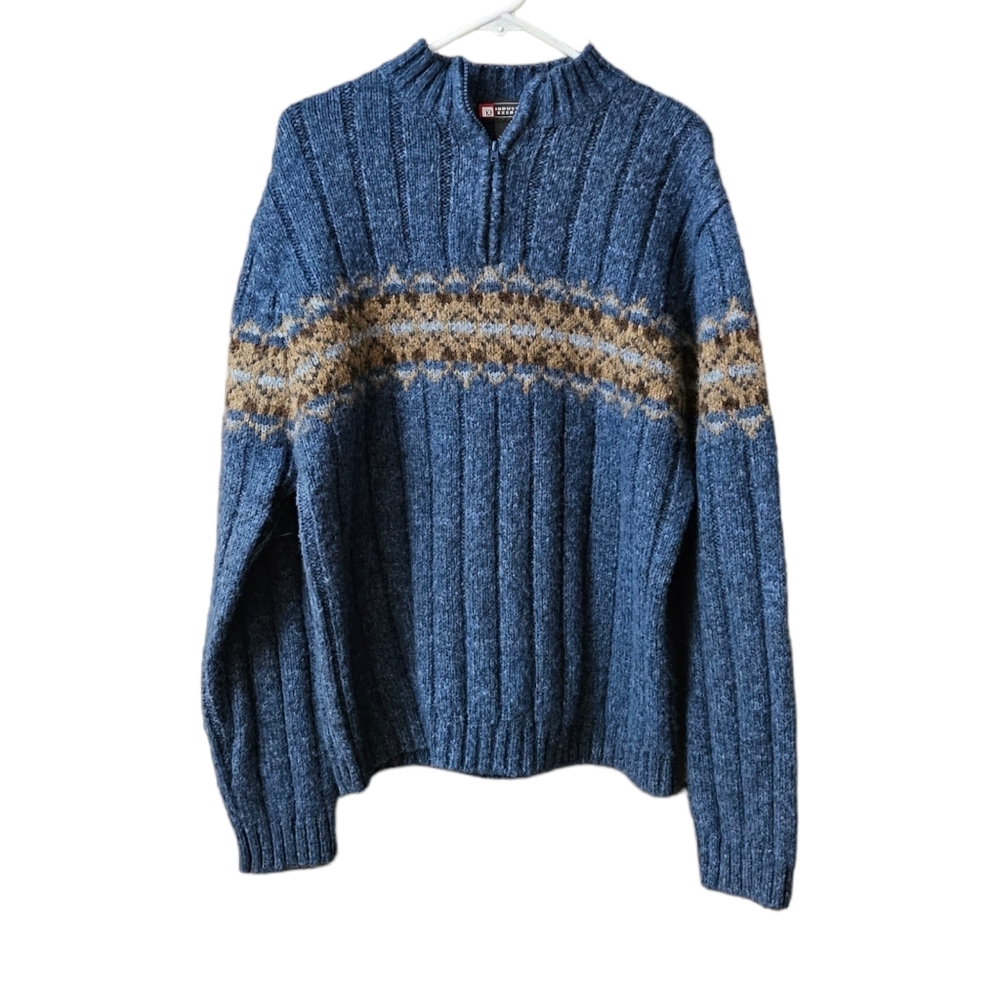 Industrial Exchange Men's 1/4 Zip Pullover Sweater Size L Blue Nordic Fair